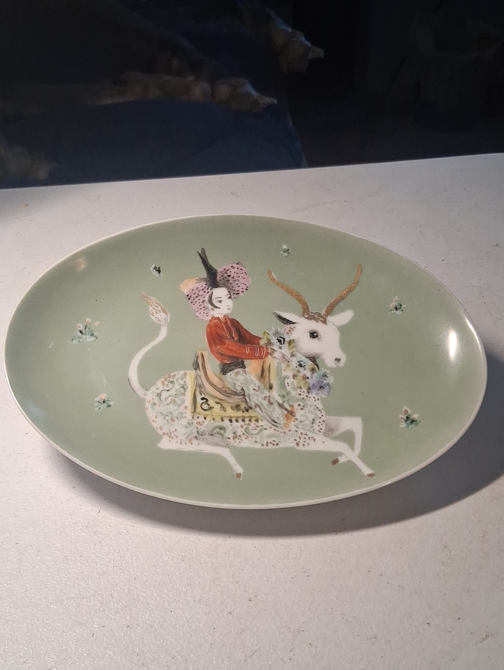 Merlin Hardy Signed Mid-Century Whimisical Art Pottery Rider and Antelope Motif
